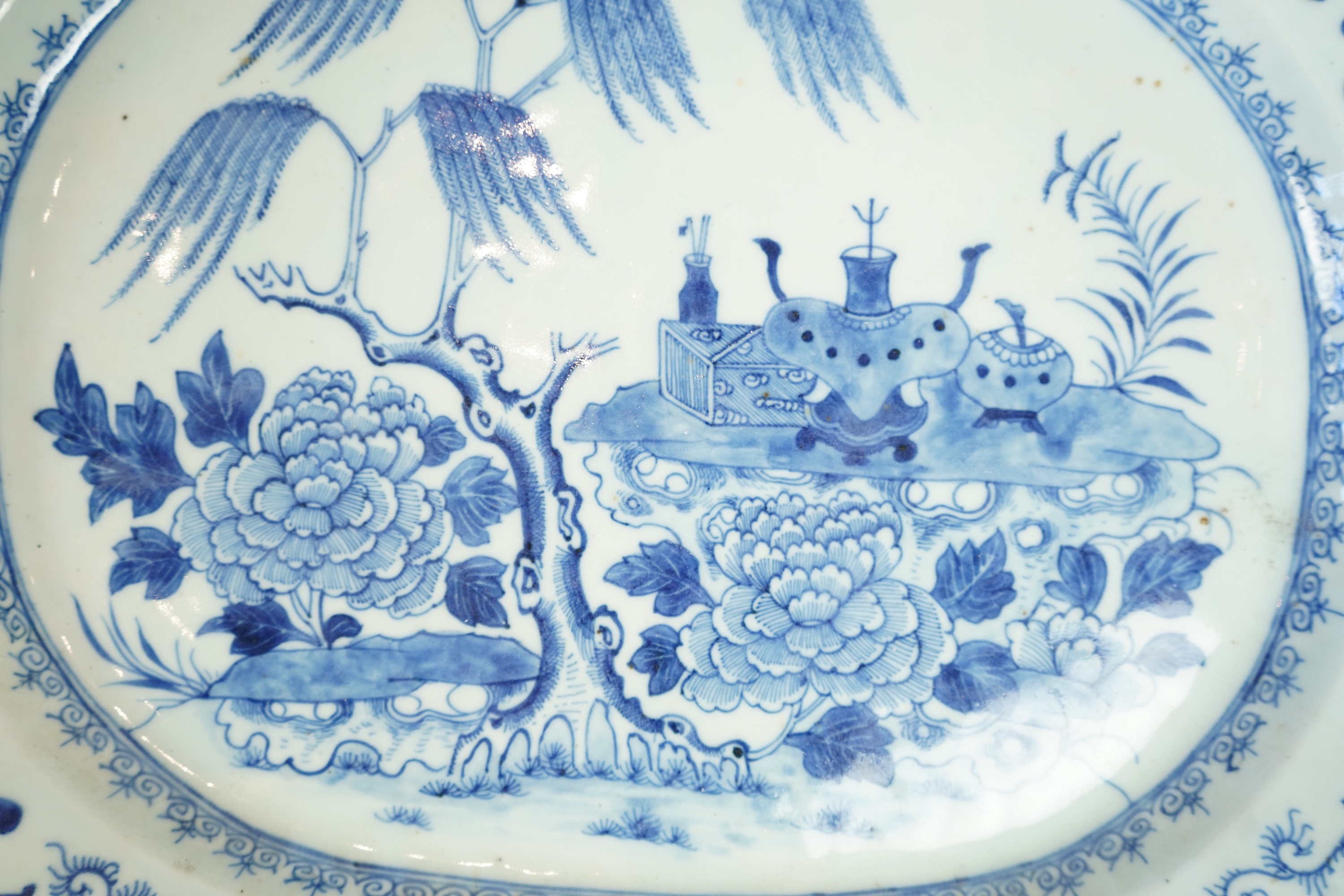 A set of three Chinese blue and white meat dishes, Qianlong period